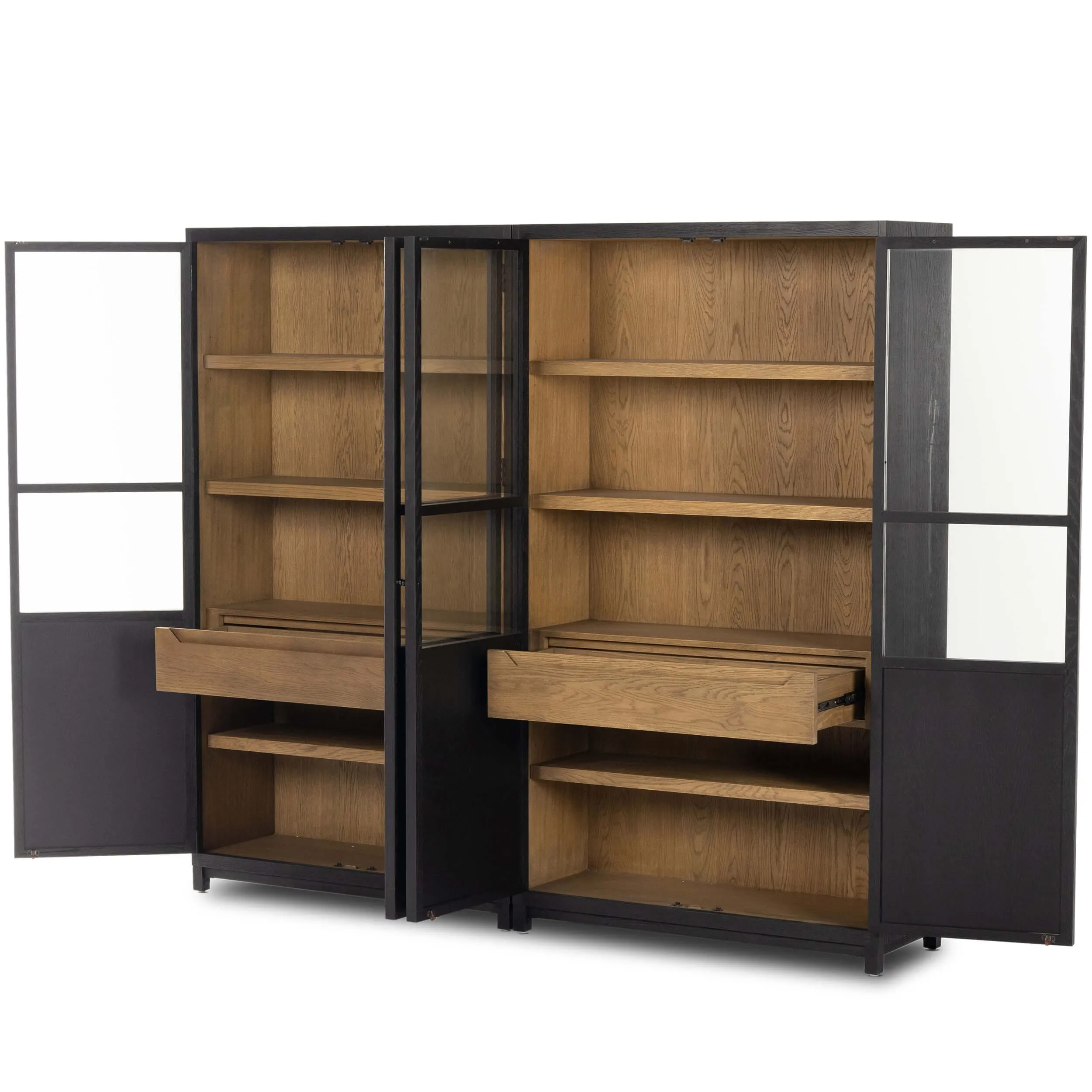 Millie Panel and Glass Door Double Cabinet, Drifted Matte Black