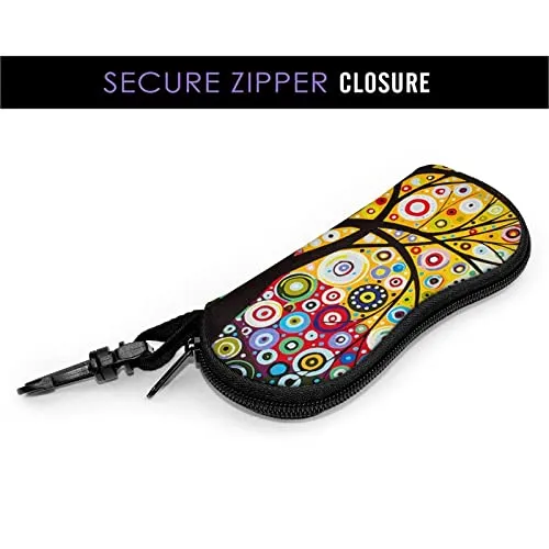 Modern Beauty Colorful Painting Trees Sunglasses Case Ultra Light Portable with Carabiner Zipper Eyeglasses Case Neoprene Soft Case with Belt Clip for Men Women