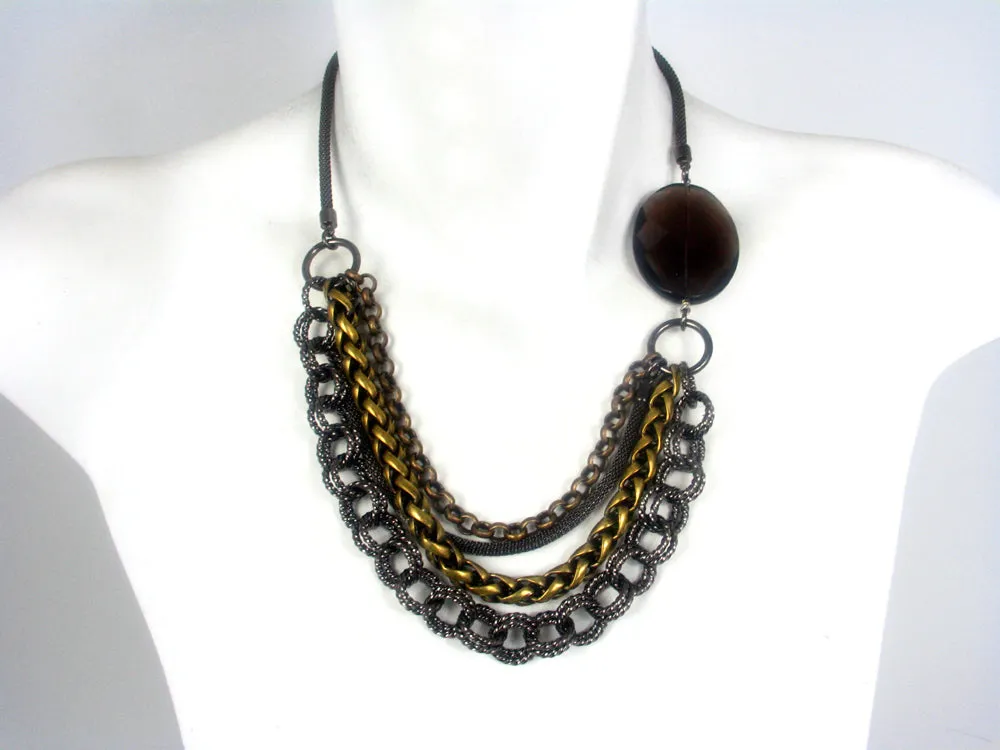 Multi-Chain Mesh Necklace with Stone