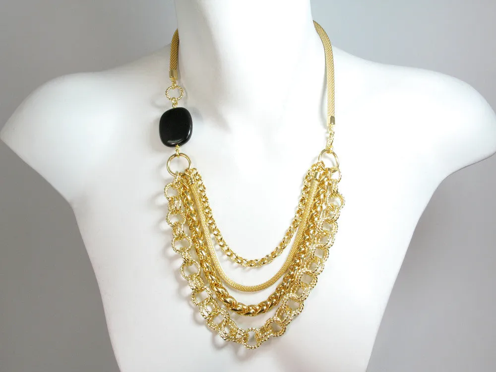Multi-Chain Mesh Necklace with Stone
