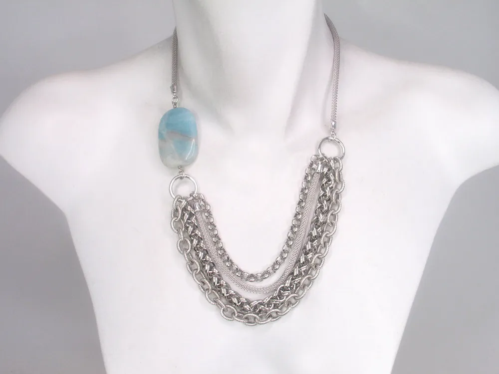 Multi-Chain Mesh Necklace with Stone