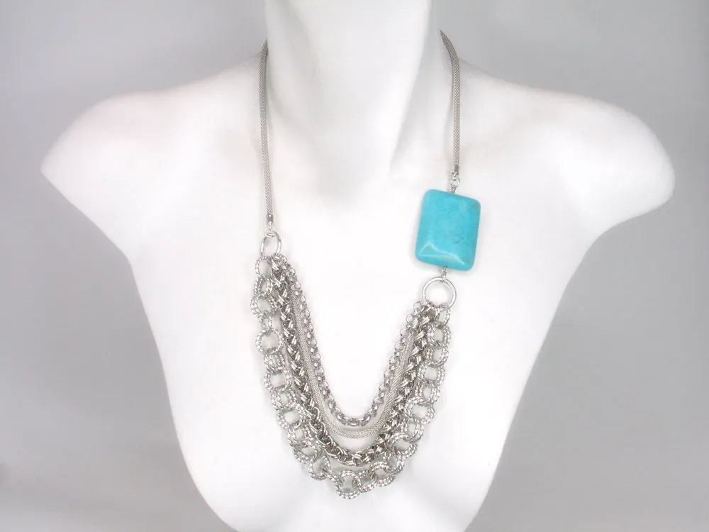 Multi-Chain Mesh Necklace with Stone