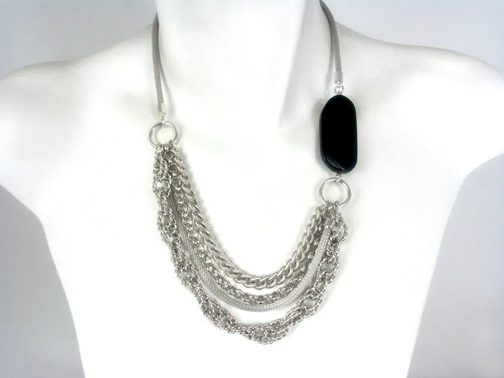 Multi-Chain Mesh Necklace with Stone
