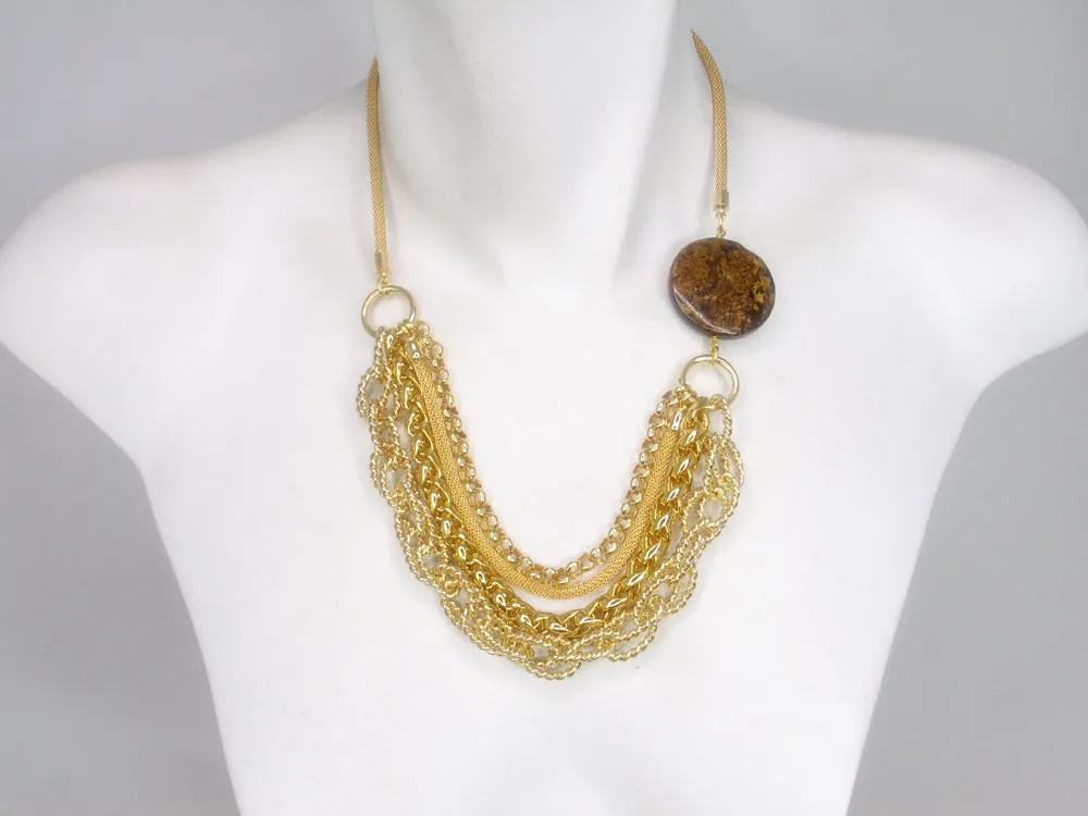 Multi-Chain Mesh Necklace with Stone