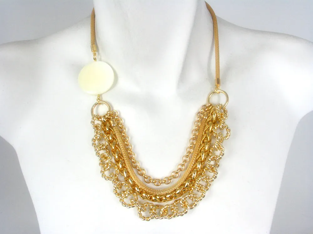 Multi-Chain Mesh Necklace with Stone