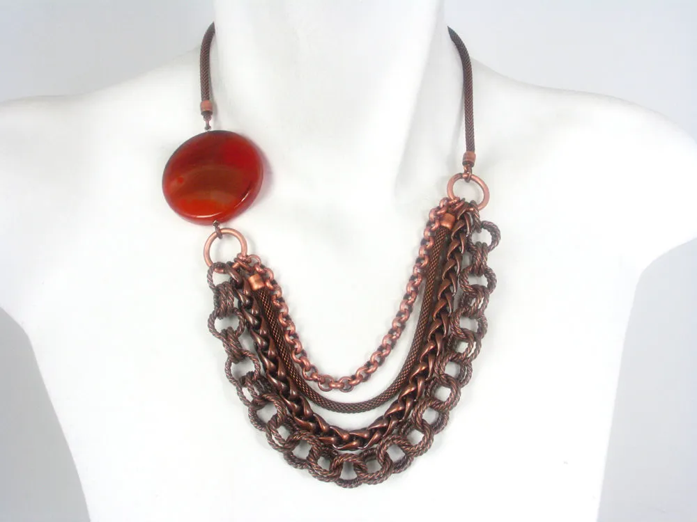 Multi-Chain Mesh Necklace with Stone