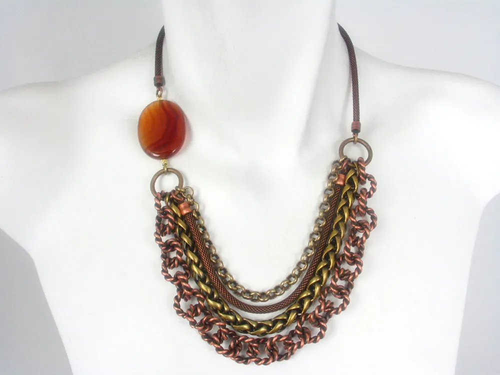 Multi-Chain Mesh Necklace with Stone