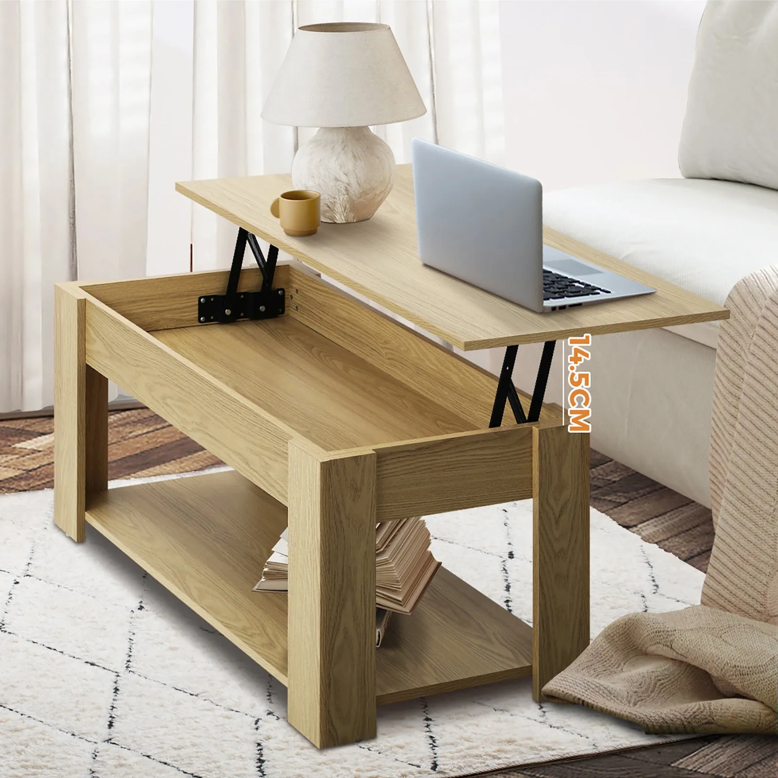 Oikiture Coffee Table Lift Up Top Modern Tables Hidden Book Storage Natural