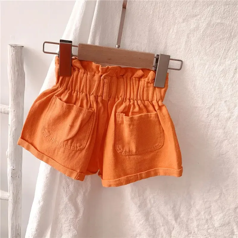 Orange Paper Bag Waist Shorts