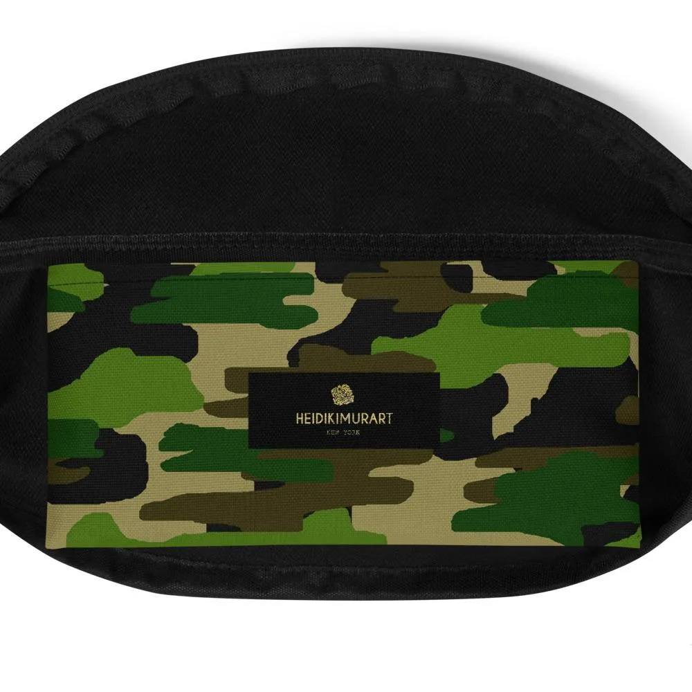 Original Green Camo Fanny Pack, Camouflage Designer Waist Belt Bag Fanny Pack- Made in USA/EU