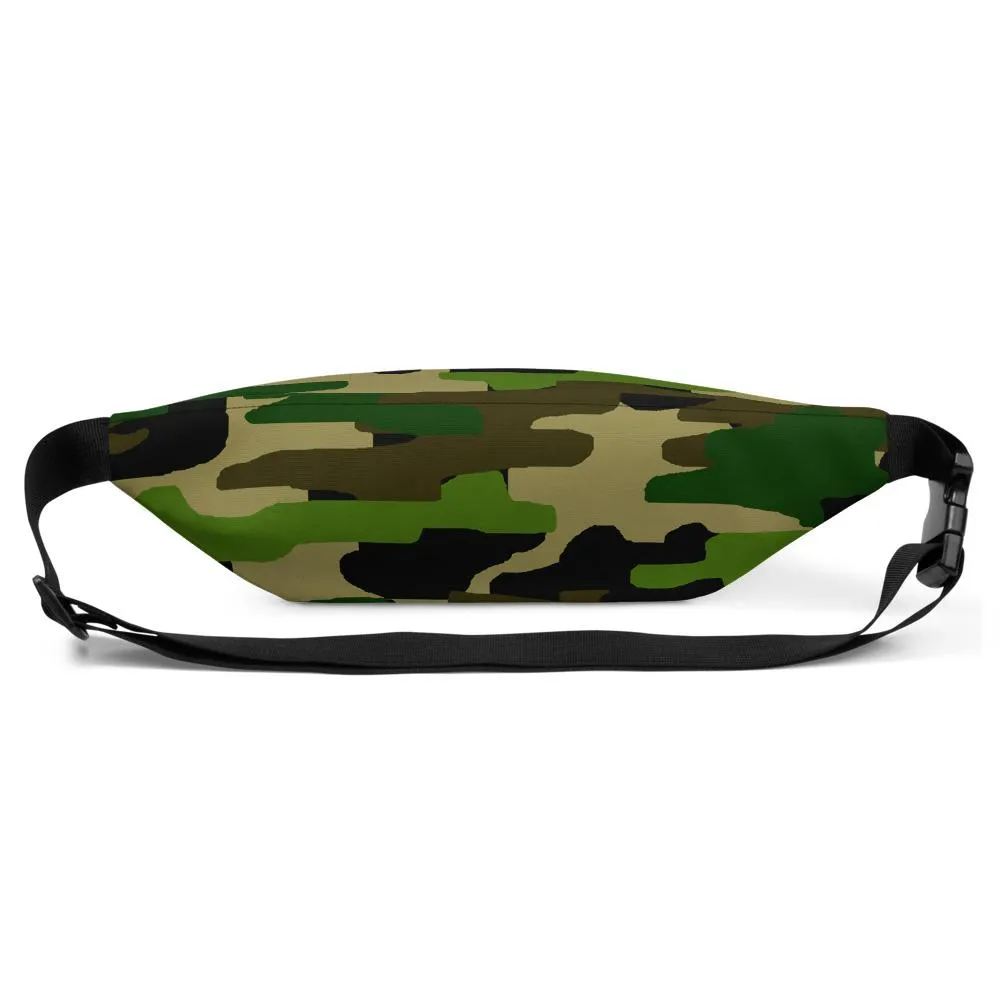 Original Green Camo Fanny Pack, Camouflage Designer Waist Belt Bag Fanny Pack- Made in USA/EU