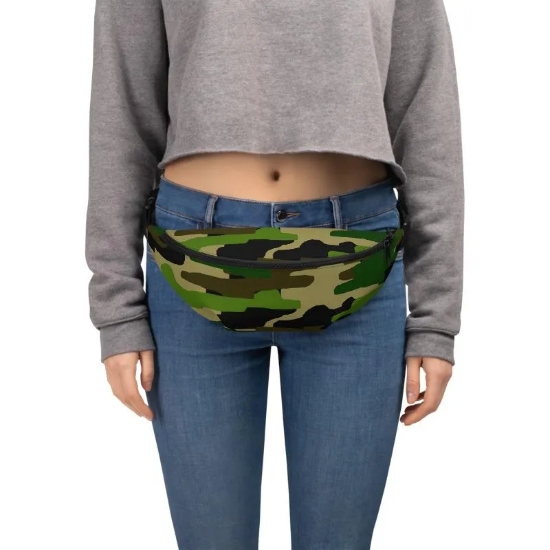 Original Green Camo Fanny Pack, Camouflage Designer Waist Belt Bag Fanny Pack- Made in USA/EU