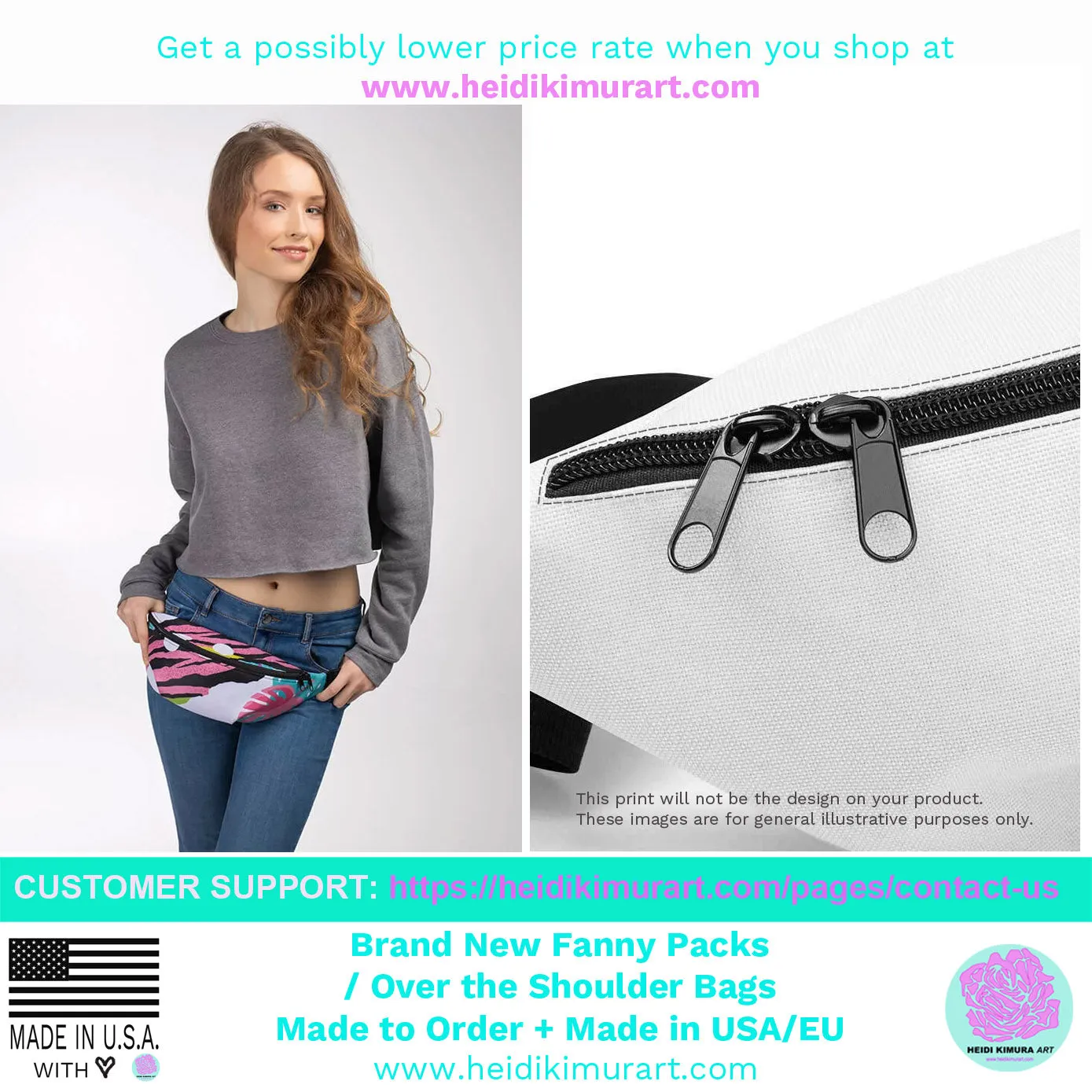 Original Green Camo Fanny Pack, Camouflage Designer Waist Belt Bag Fanny Pack- Made in USA/EU