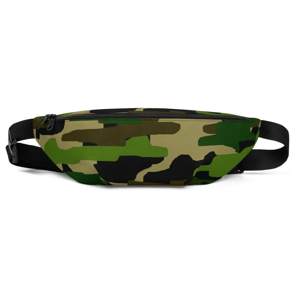 Original Green Camo Fanny Pack, Camouflage Designer Waist Belt Bag Fanny Pack- Made in USA/EU