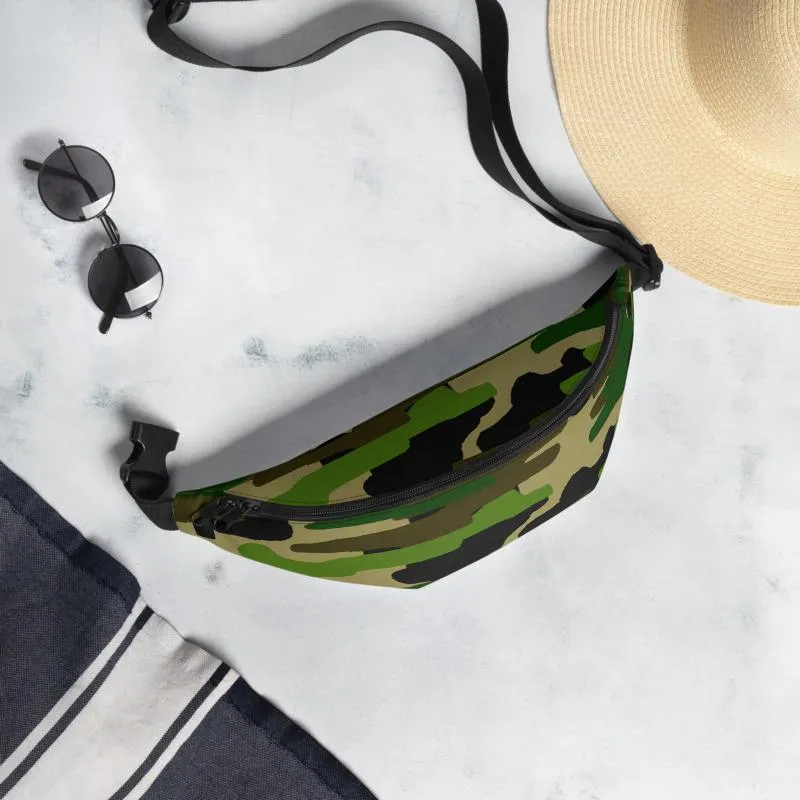 Original Green Camo Fanny Pack, Camouflage Designer Waist Belt Bag Fanny Pack- Made in USA/EU