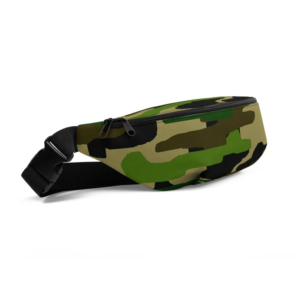 Original Green Camo Fanny Pack, Camouflage Designer Waist Belt Bag Fanny Pack- Made in USA/EU
