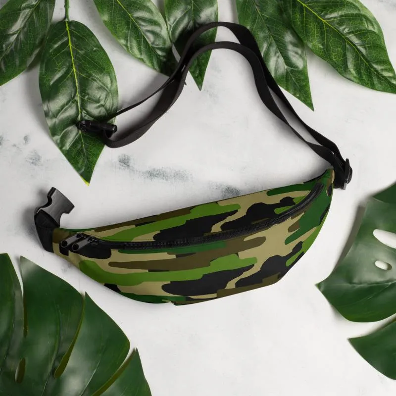 Original Green Camo Fanny Pack, Camouflage Designer Waist Belt Bag Fanny Pack- Made in USA/EU