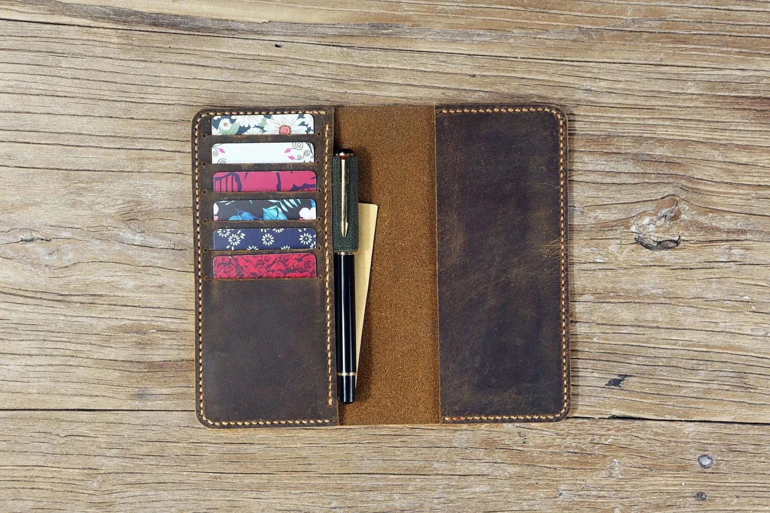 Personalized leather checkbook covers with pen holder
