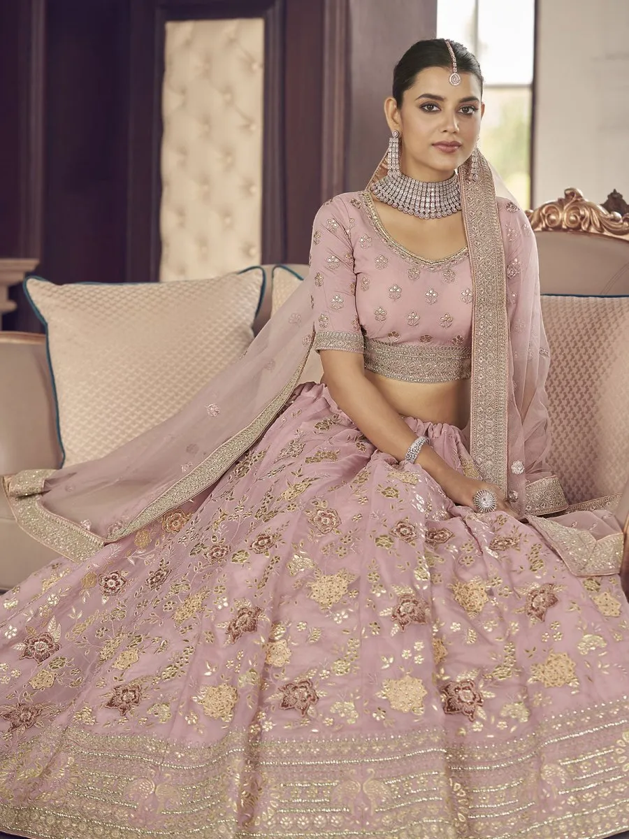 Pink Organza Festive Lehenga Choli