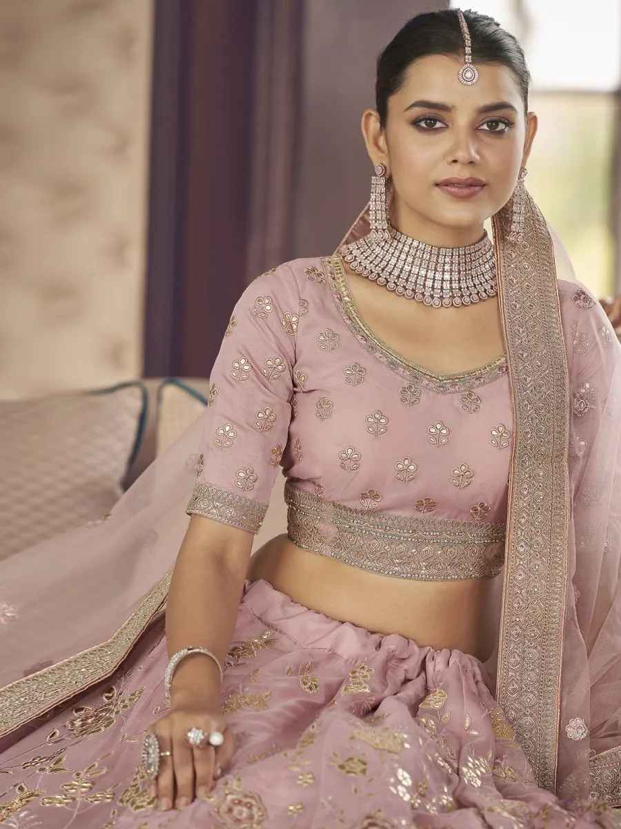 Pink Organza Festive Lehenga Choli