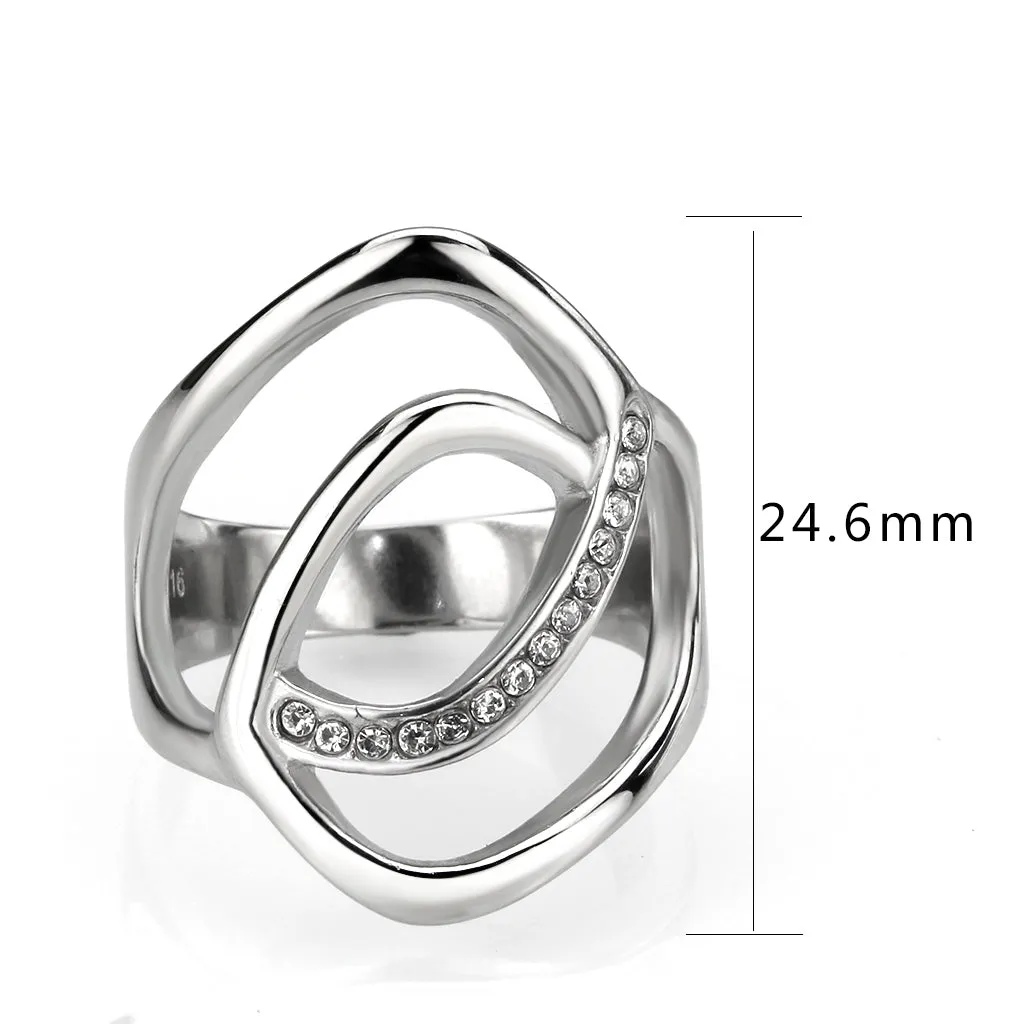 polished Stainless Steel Ring with Top Grade Crystal in Clear for Women Style TK3731