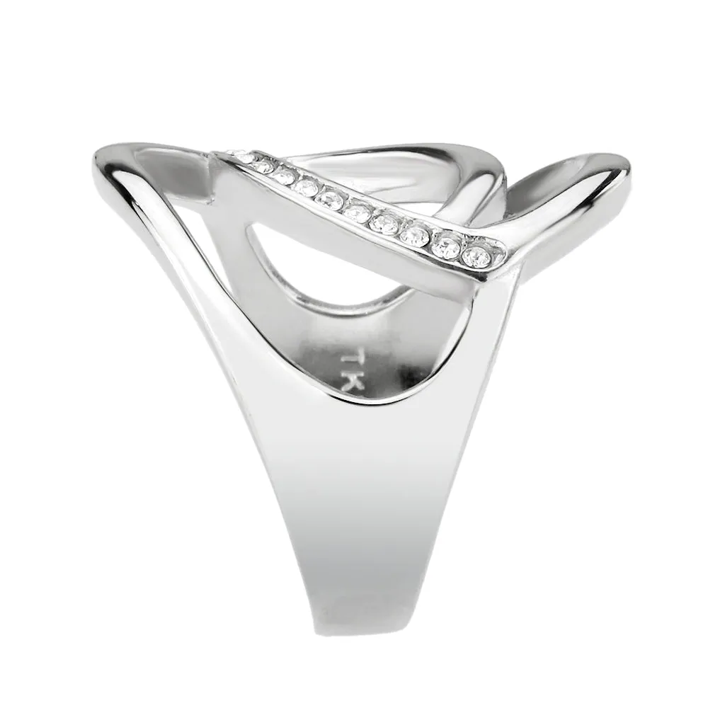 polished Stainless Steel Ring with Top Grade Crystal in Clear for Women Style TK3731