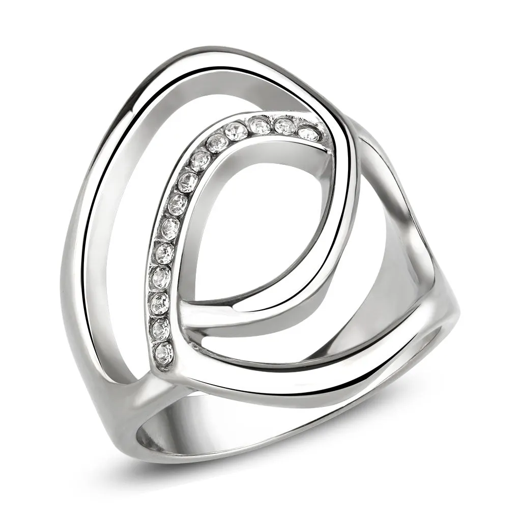 polished Stainless Steel Ring with Top Grade Crystal in Clear for Women Style TK3731