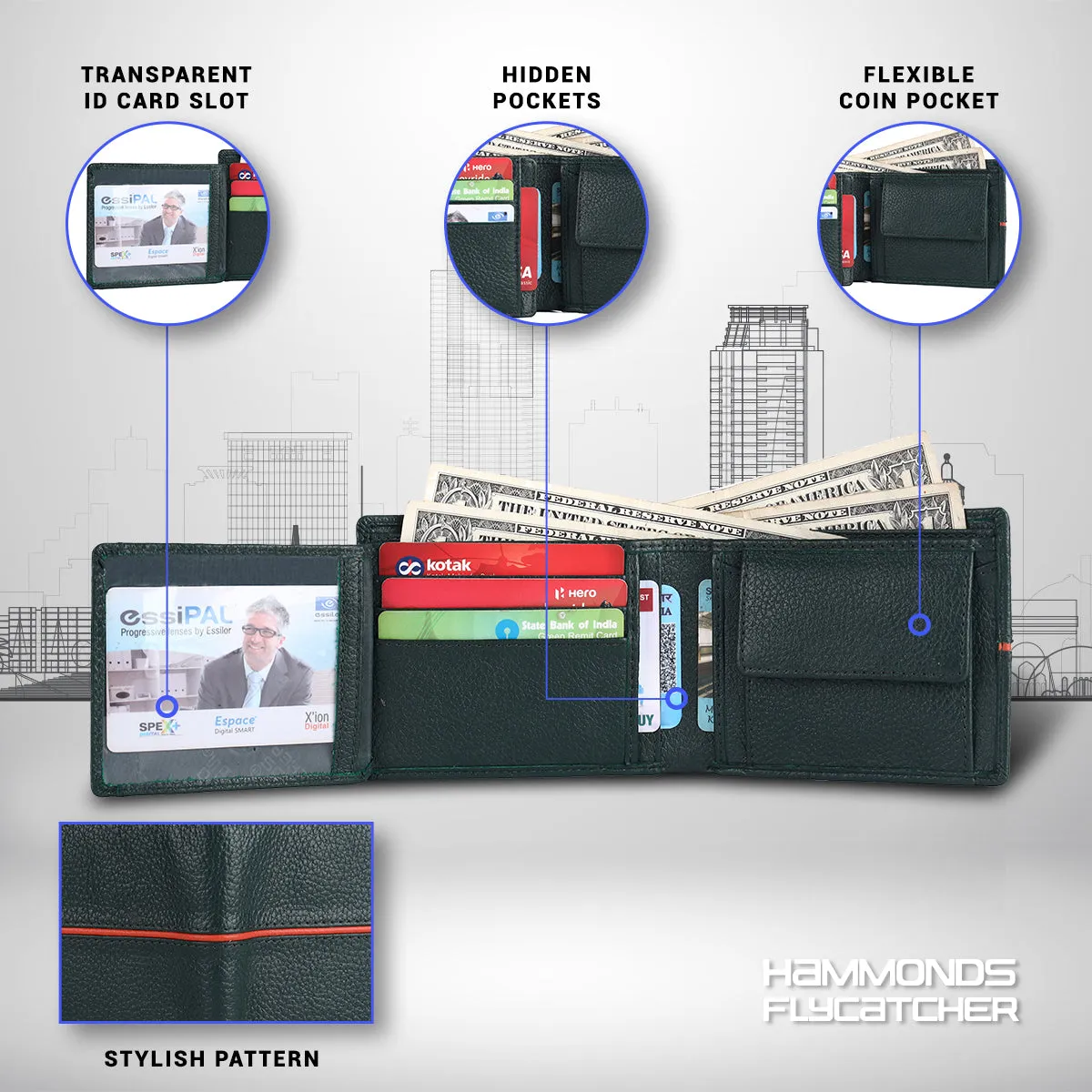 Premium Leather Wallet for Men - RFID Protected - 6 Credit/Debit Card Slots, 2 Hidden Pockets