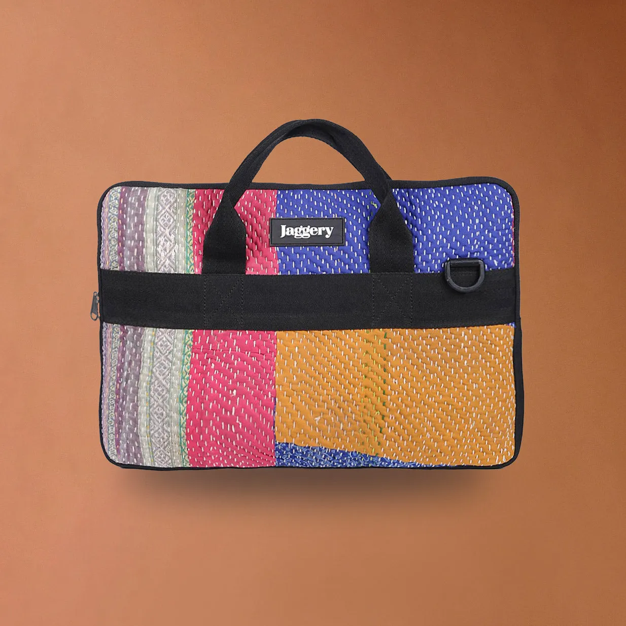 Punar Prayog Engulf 15" Laptop Sleeve in Vintage Kantha and Rescued Car Seat Belts