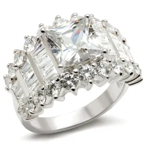Rhodium 925 Sterling Silver Ring with AAA Grade CZ in Clear for Women Style LOS482