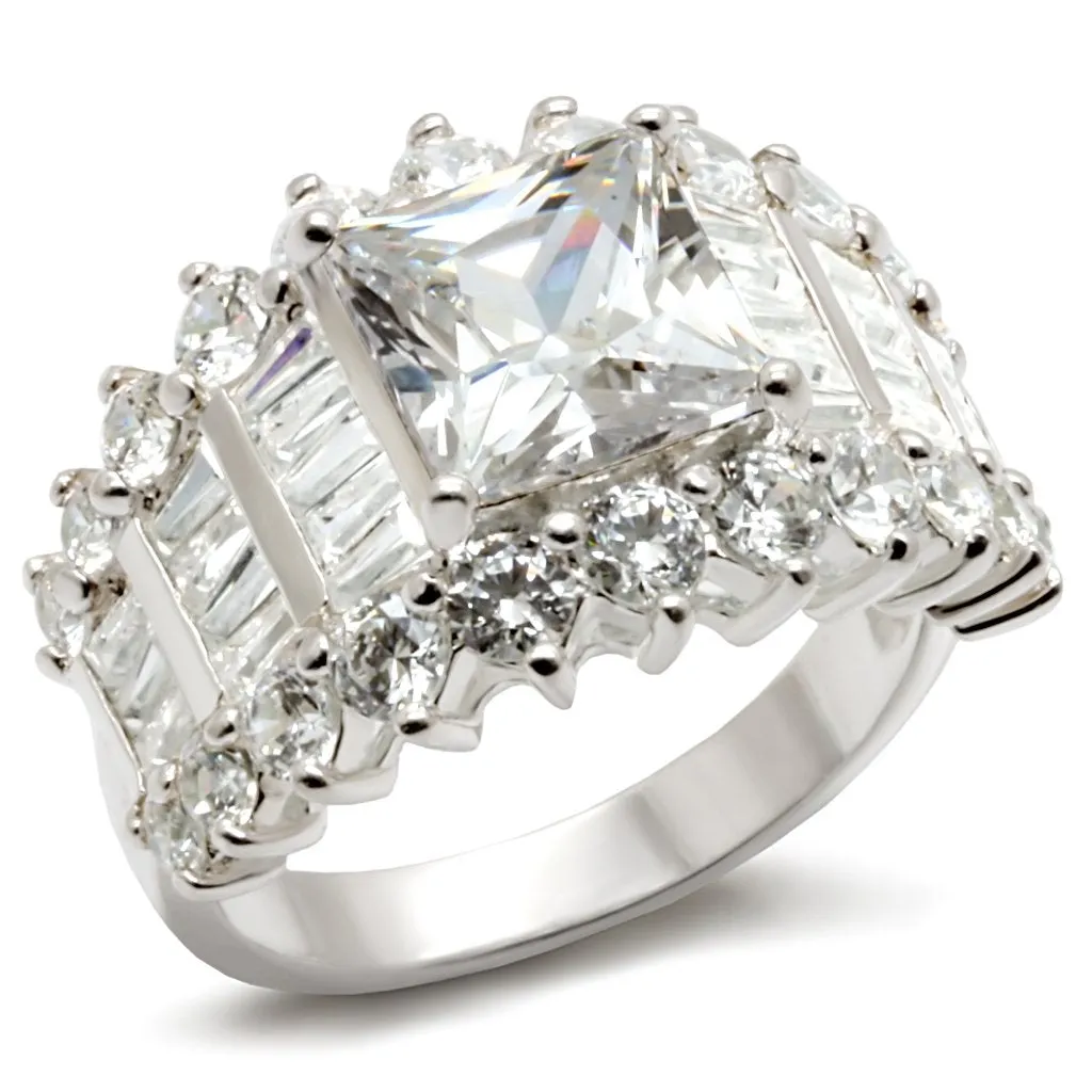 Rhodium 925 Sterling Silver Ring with AAA Grade CZ in Clear for Women Style LOS482