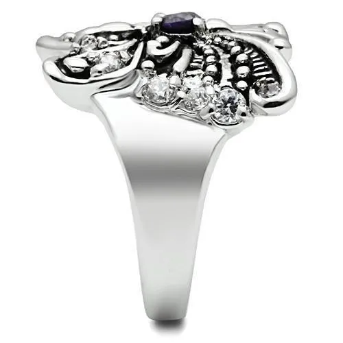 Rhodium Brass Ring with AAA Grade CZ in Amethyst for Women Style 3W204