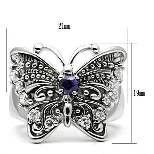 Rhodium Brass Ring with AAA Grade CZ in Amethyst for Women Style 3W204