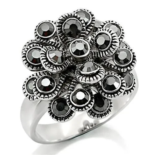 Rhodium Brass Ring with Top Grade Crystal in Jet for Women Style 0W301