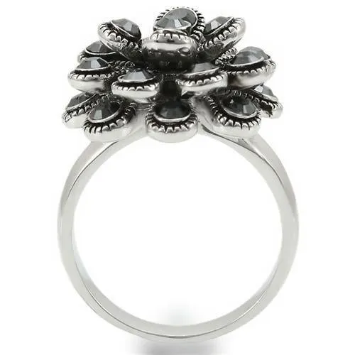 Rhodium Brass Ring with Top Grade Crystal in Jet for Women Style 0W301