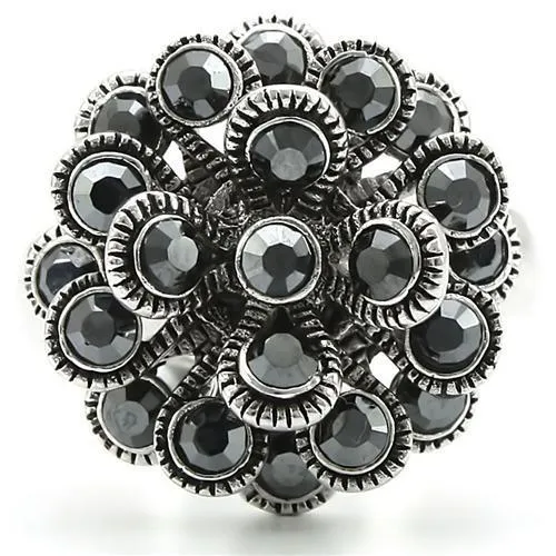 Rhodium Brass Ring with Top Grade Crystal in Jet for Women Style 0W301