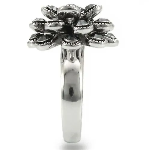Rhodium Brass Ring with Top Grade Crystal in Jet for Women Style 0W301
