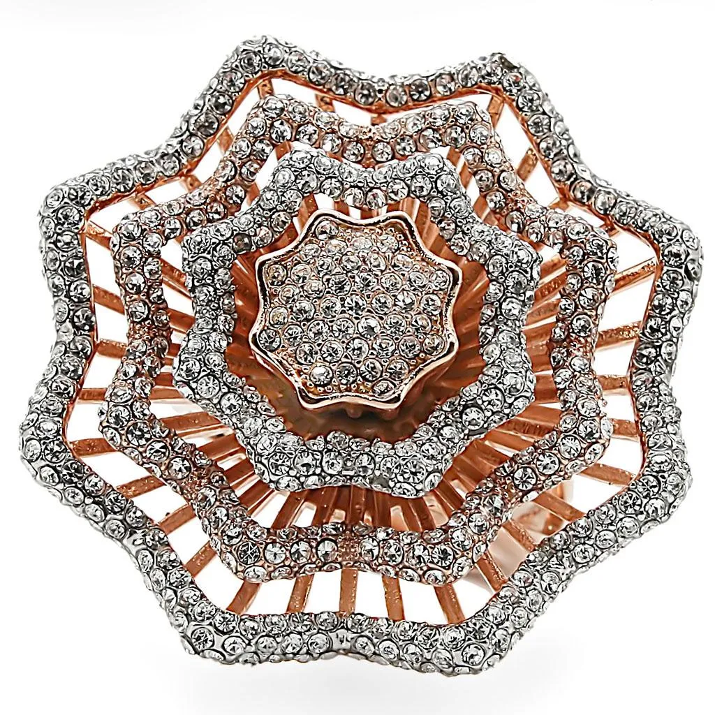 Rose Gold   Rhodium Brass Ring with Top Grade Crystal in Clear for Women Style 1W023