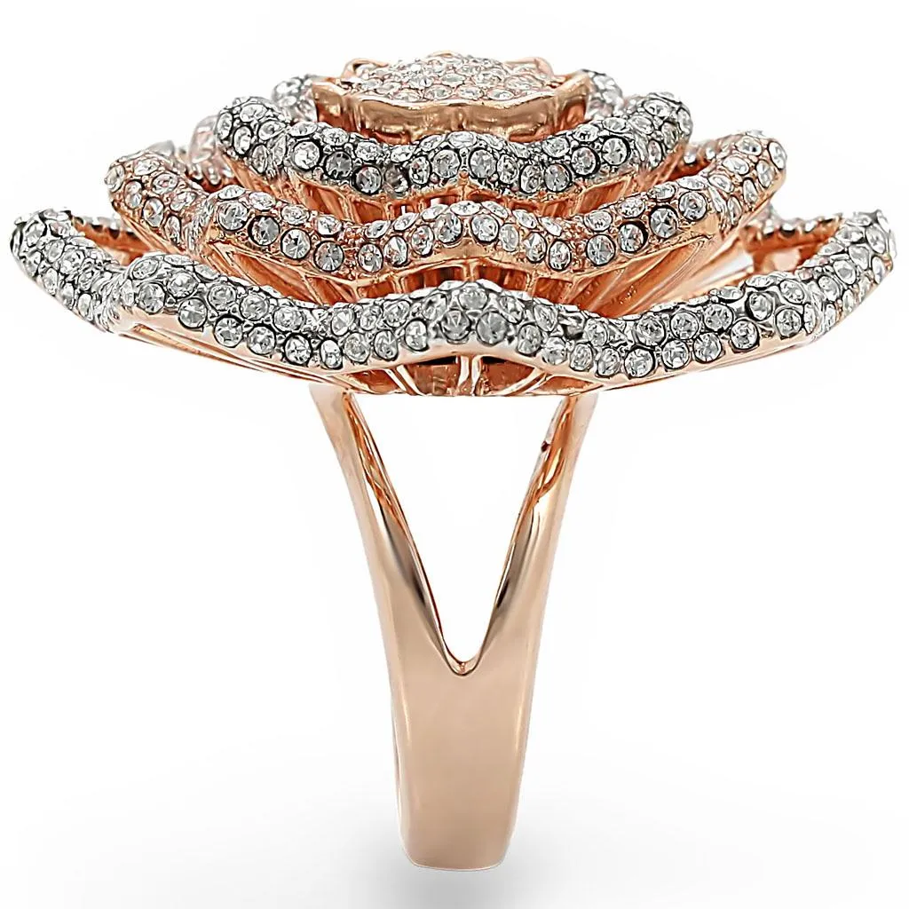 Rose Gold   Rhodium Brass Ring with Top Grade Crystal in Clear for Women Style 1W023