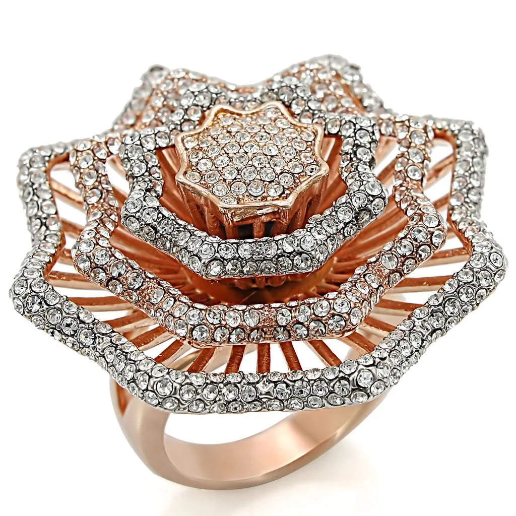 Rose Gold   Rhodium Brass Ring with Top Grade Crystal in Clear for Women Style 1W023