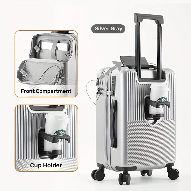 RV Front Open Spacious Storage, Multifunctional Design Suitcase with Cup Holder and USB Charging Port