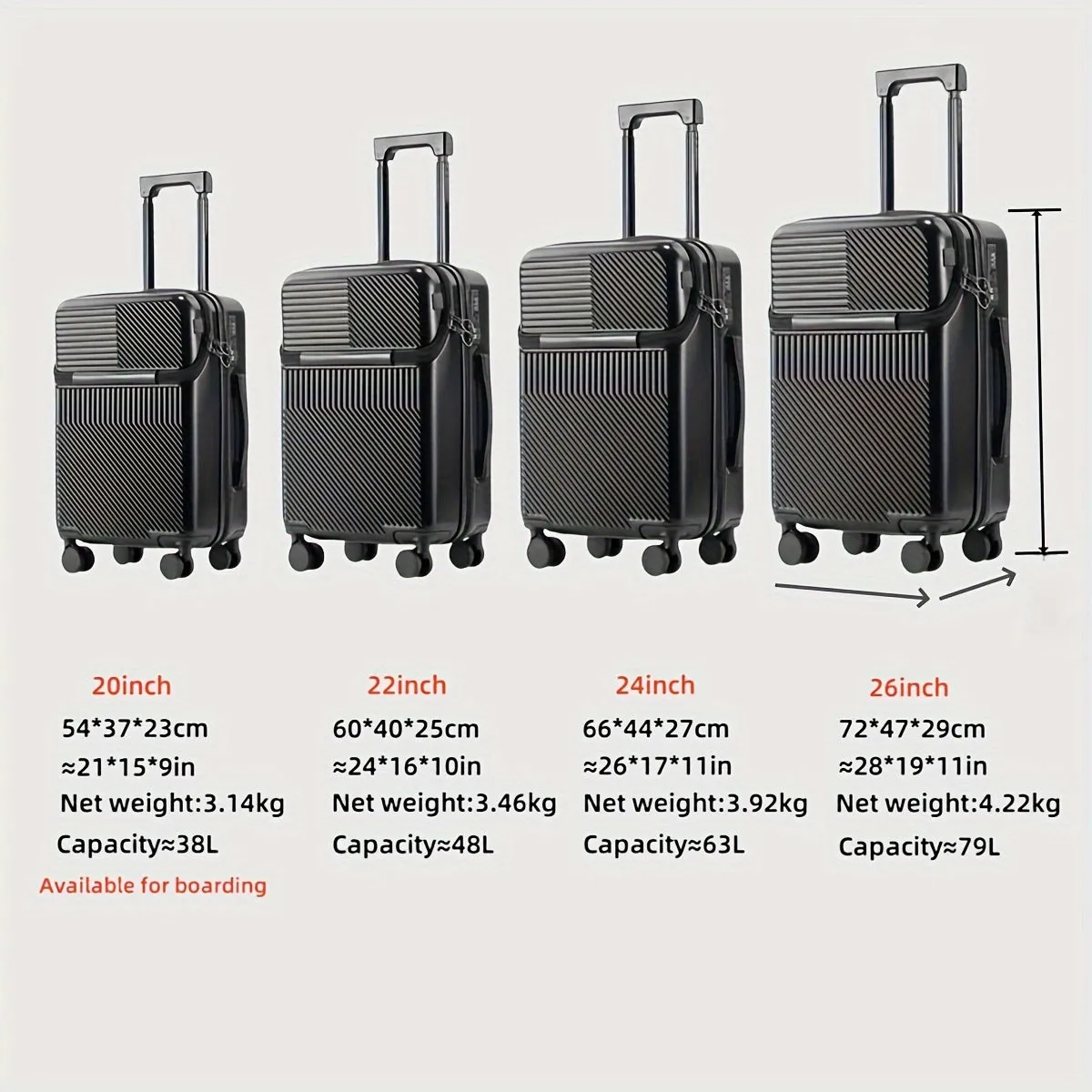 RV Front Open Spacious Storage, Multifunctional Design Suitcase with Cup Holder and USB Charging Port
