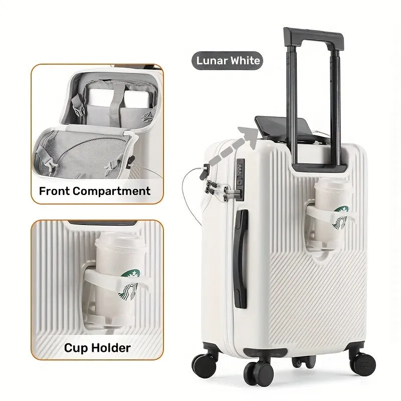 RV Front Open Spacious Storage, Multifunctional Design Suitcase with Cup Holder and USB Charging Port