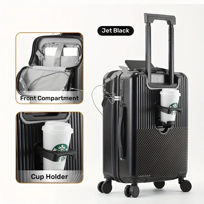 RV Front Open Spacious Storage, Multifunctional Design Suitcase with Cup Holder and USB Charging Port