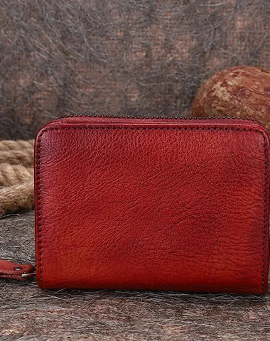 Small Leather Bifold Wallets Vintage Billfold Cute Women Zip Wallets For Ladies