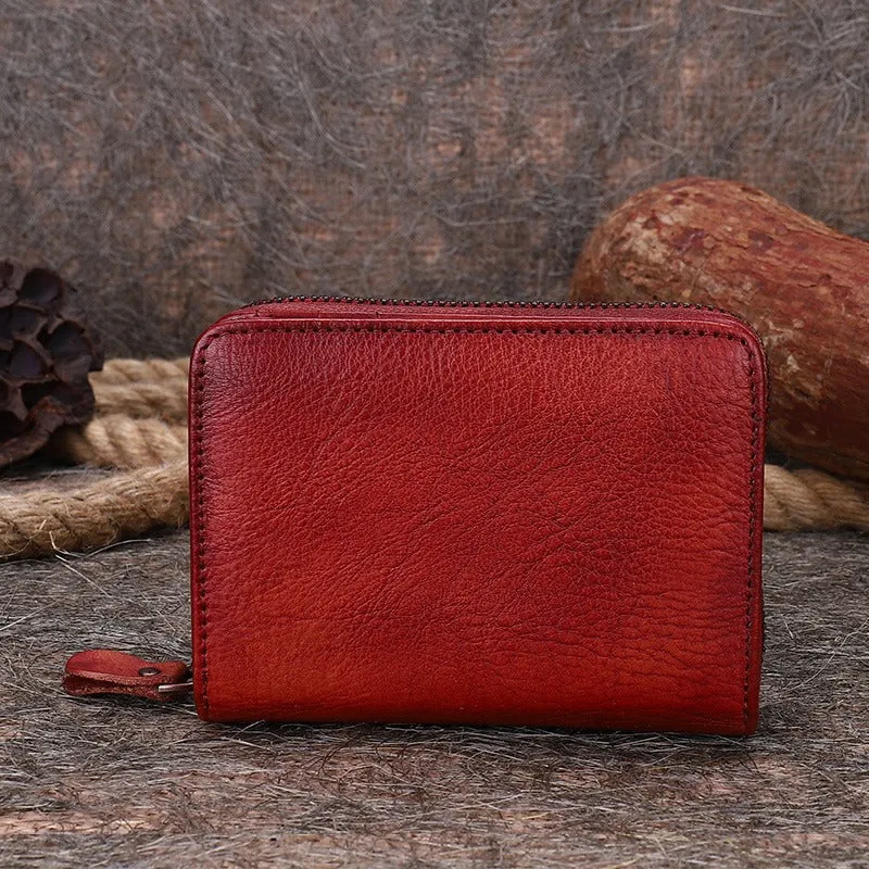 Small Leather Bifold Wallets Vintage Billfold Cute Women Zip Wallets For Ladies