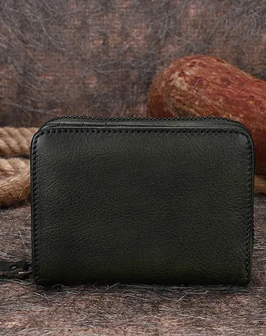 Small Leather Bifold Wallets Vintage Billfold Cute Women Zip Wallets For Ladies