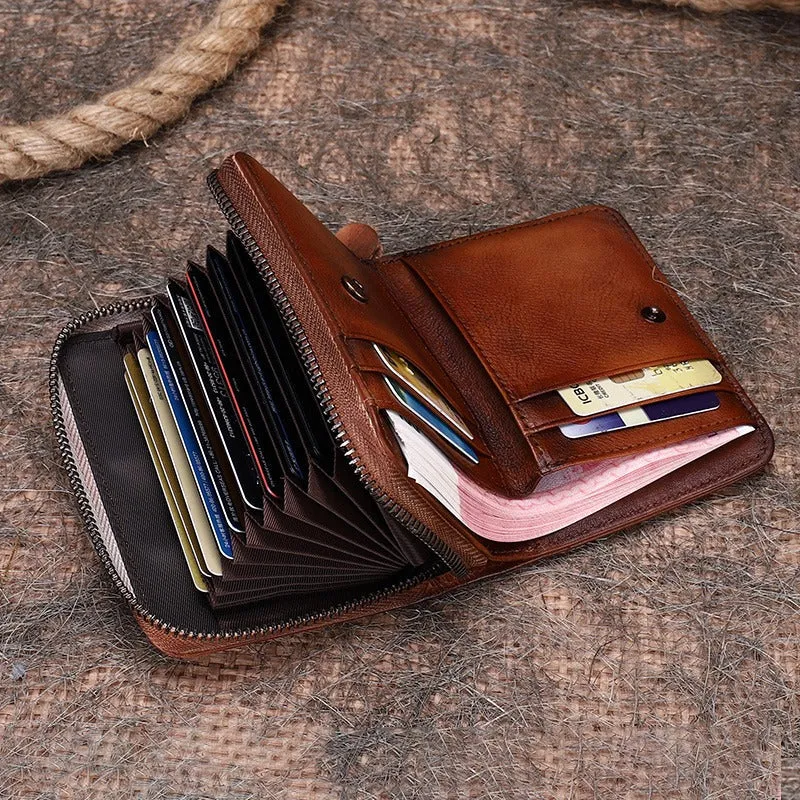 Small Leather Bifold Wallets Vintage Billfold Cute Women Zip Wallets For Ladies