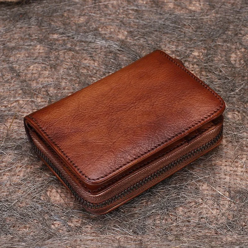 Small Leather Bifold Wallets Vintage Billfold Cute Women Zip Wallets For Ladies