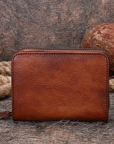 Small Leather Bifold Wallets Vintage Billfold Cute Women Zip Wallets For Ladies